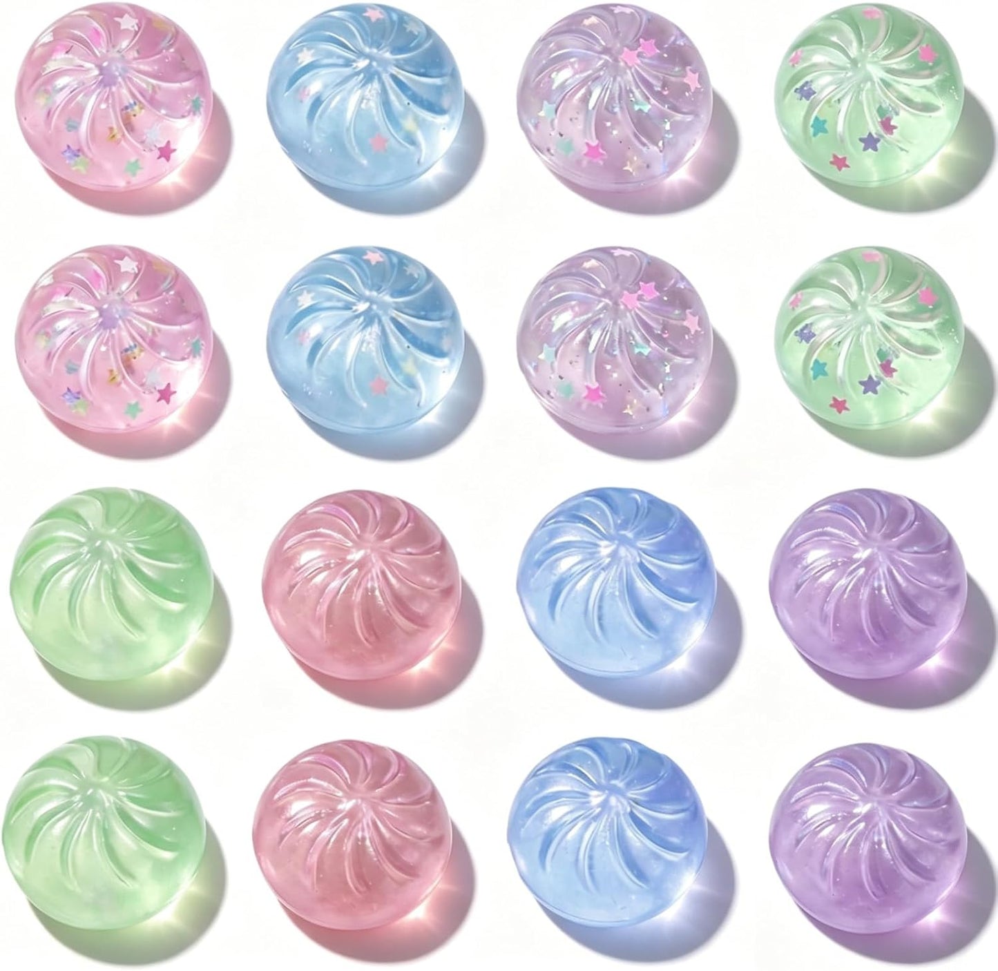 16 pack mini crystal star squishy dumpling balls in pastel colors