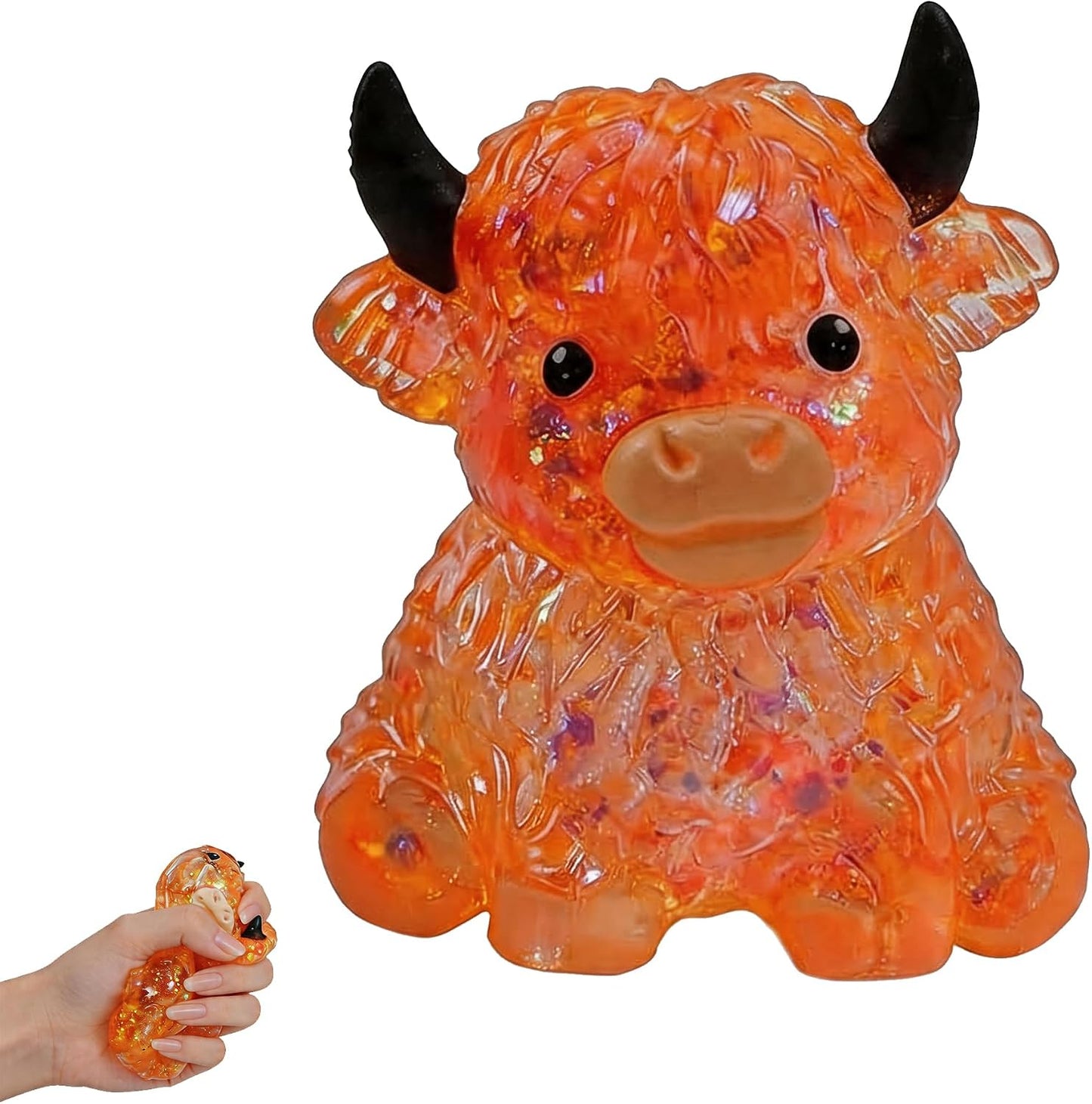 Orange crystal jelly bead highland cow squishy