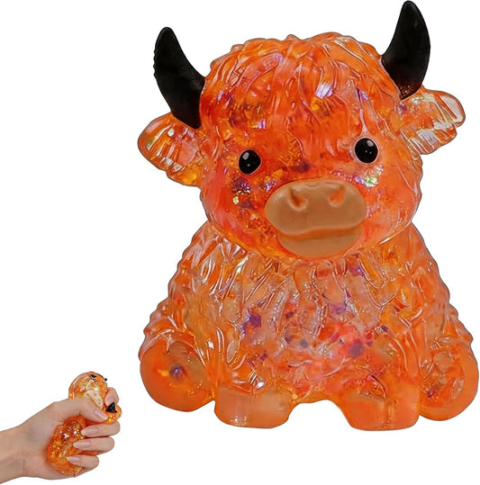 Orange crystal jelly bead highland cow squishy