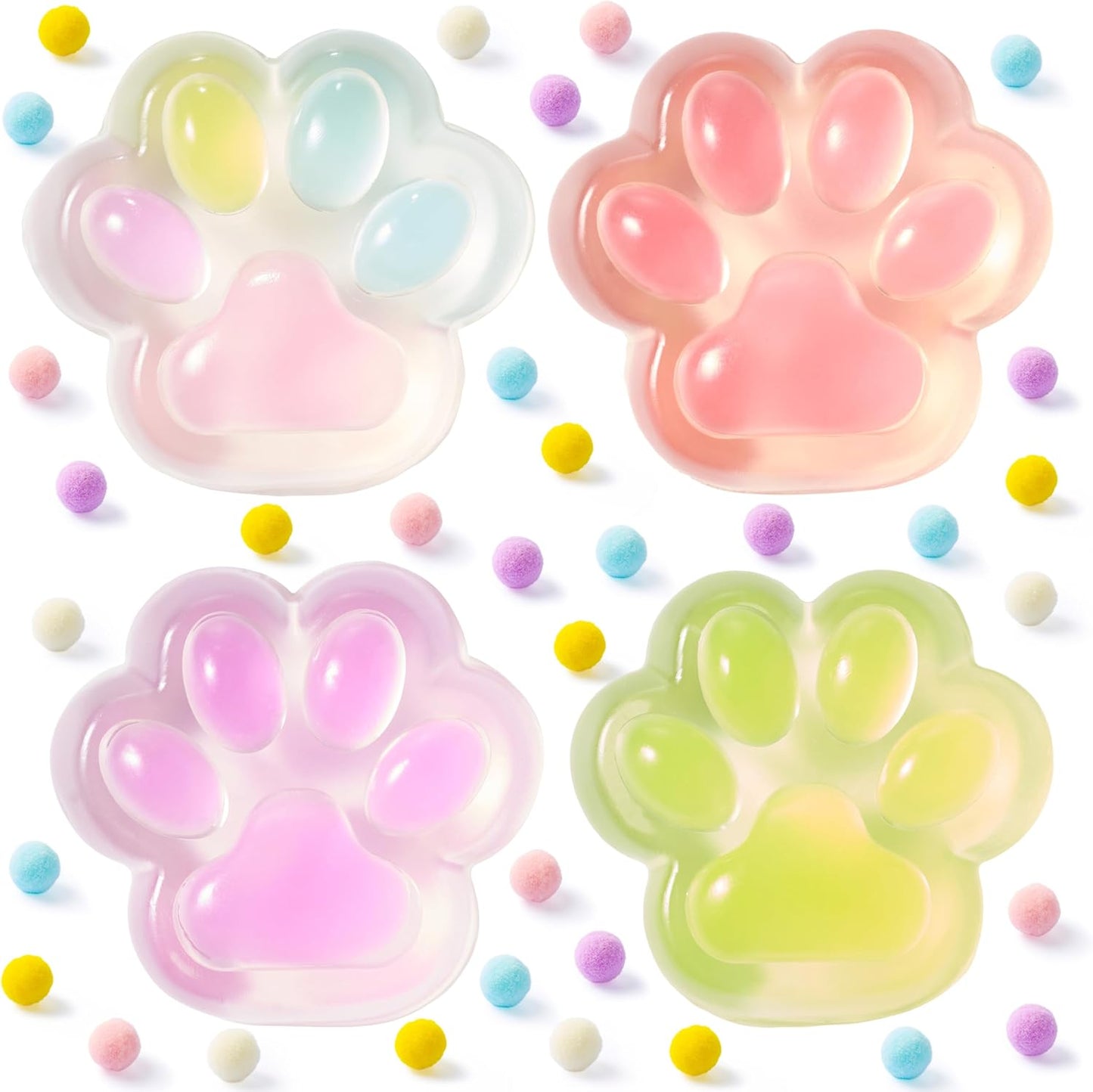 Kawaii 4 pack pastel cat squishy paws slow rising toys