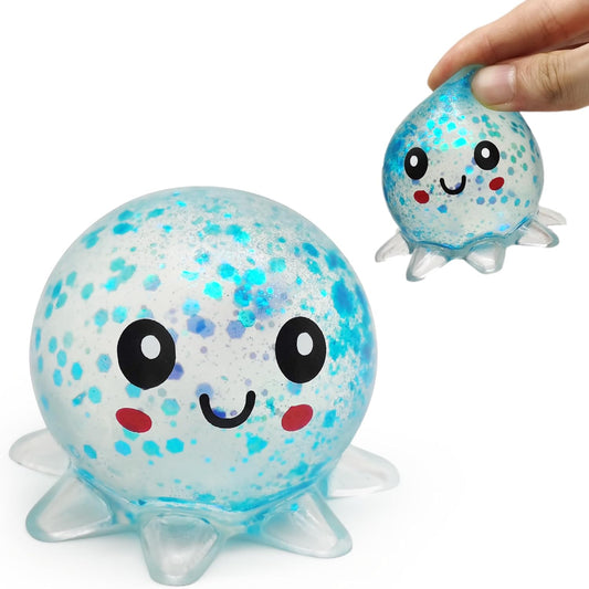 Mini blue glitter octopus squishy sensory stress ball