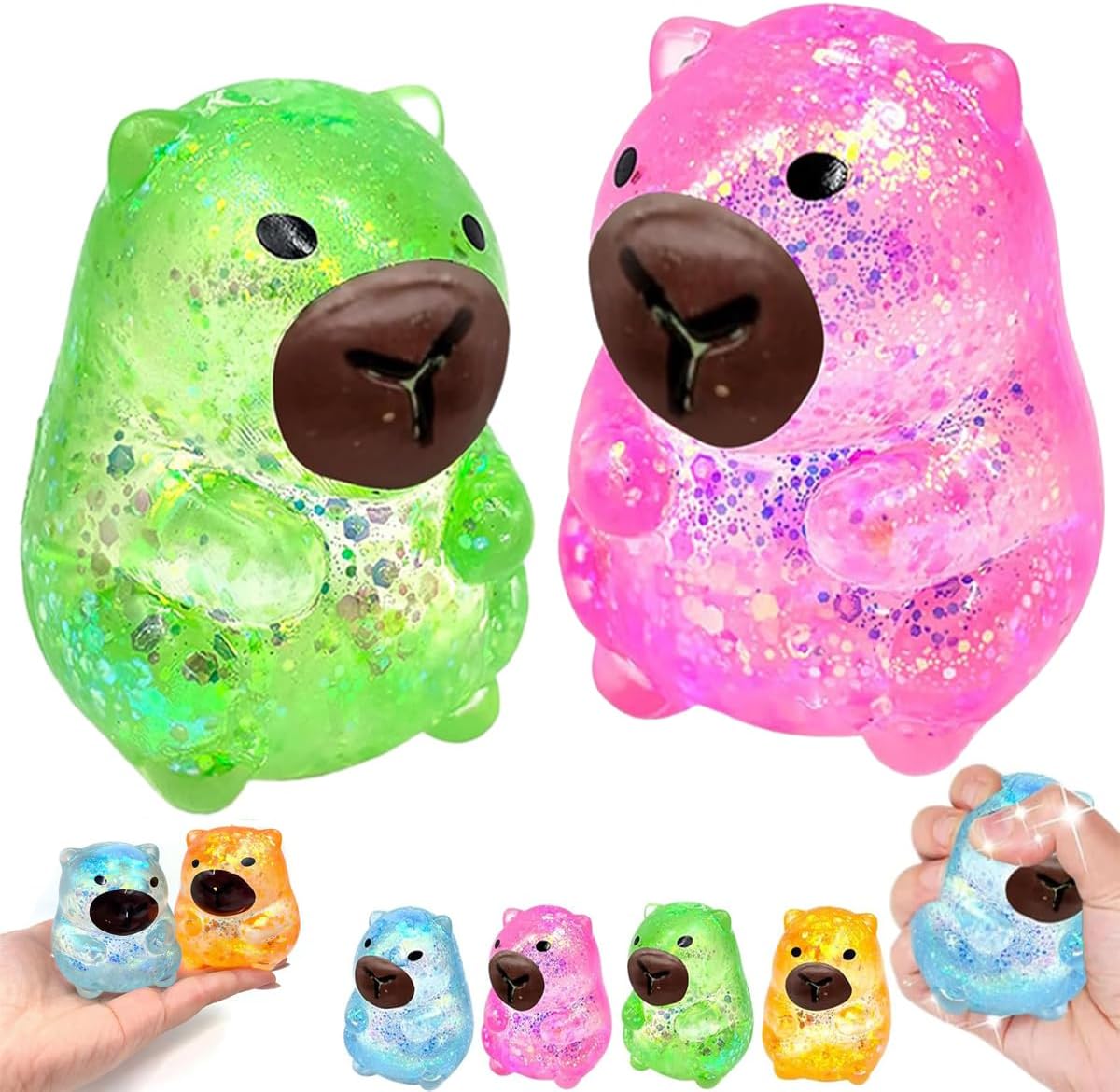 Green and pink glitter capybara squishy 2 pack sensory toys