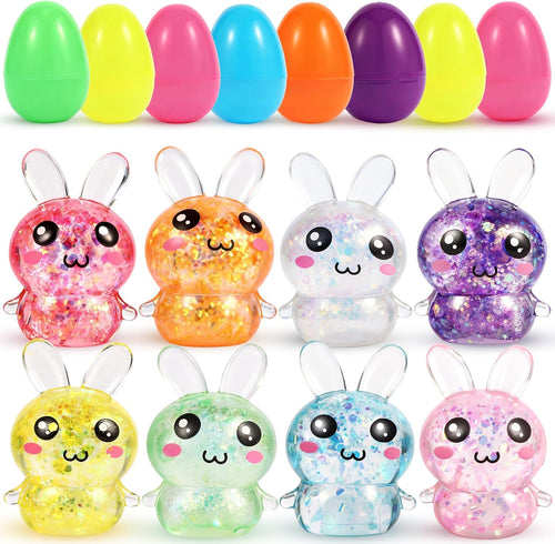 Glitter bunny squishy 8 pack confetti jelly squeeze toy set