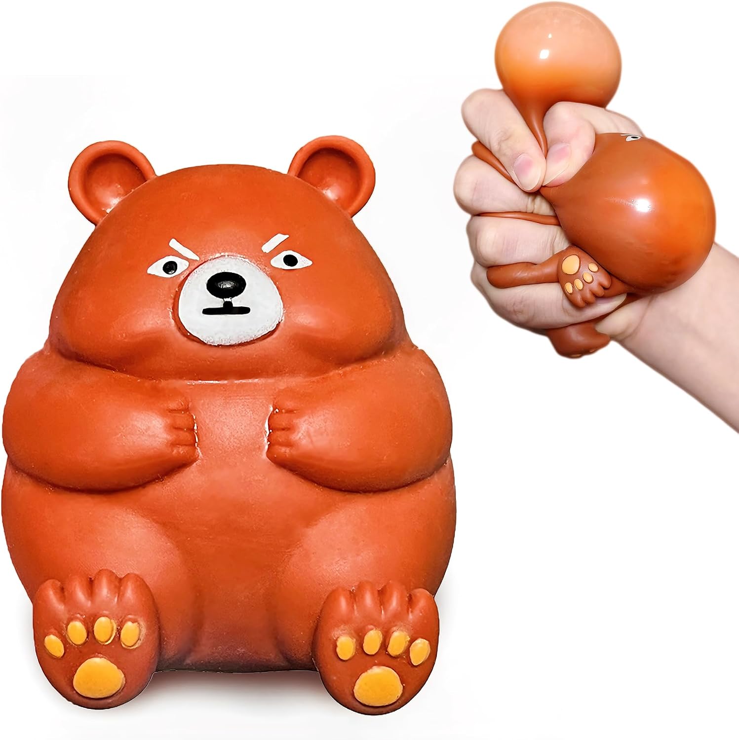 Grumpy chubby brown bear squishy stress squeeze toy