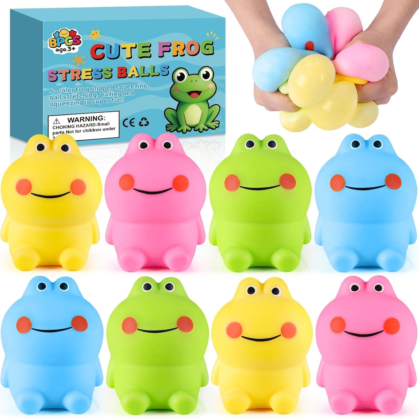 8 pack pastel mini frog squishy cute stress ball toys