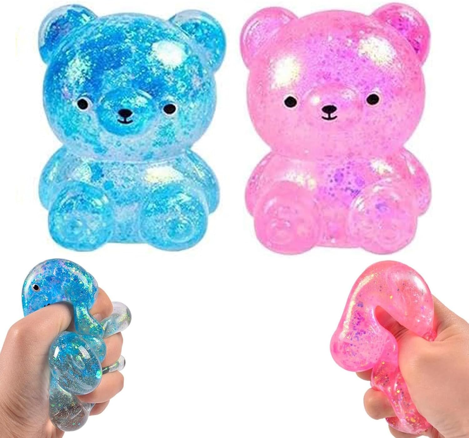 Blue and pink water bead bear squishy two pack toys