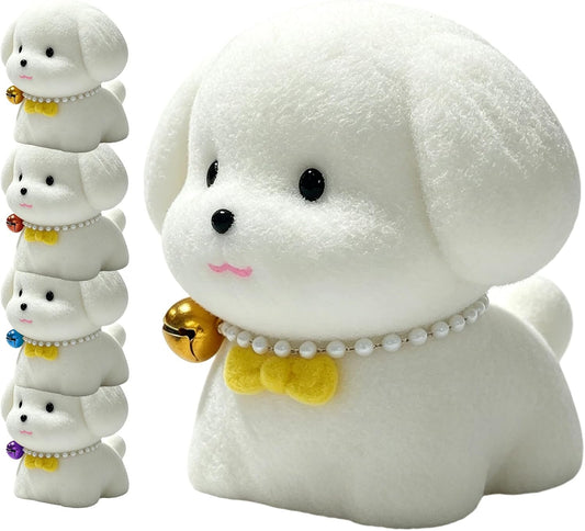 White dog squishy puppy with pearl collar and bell