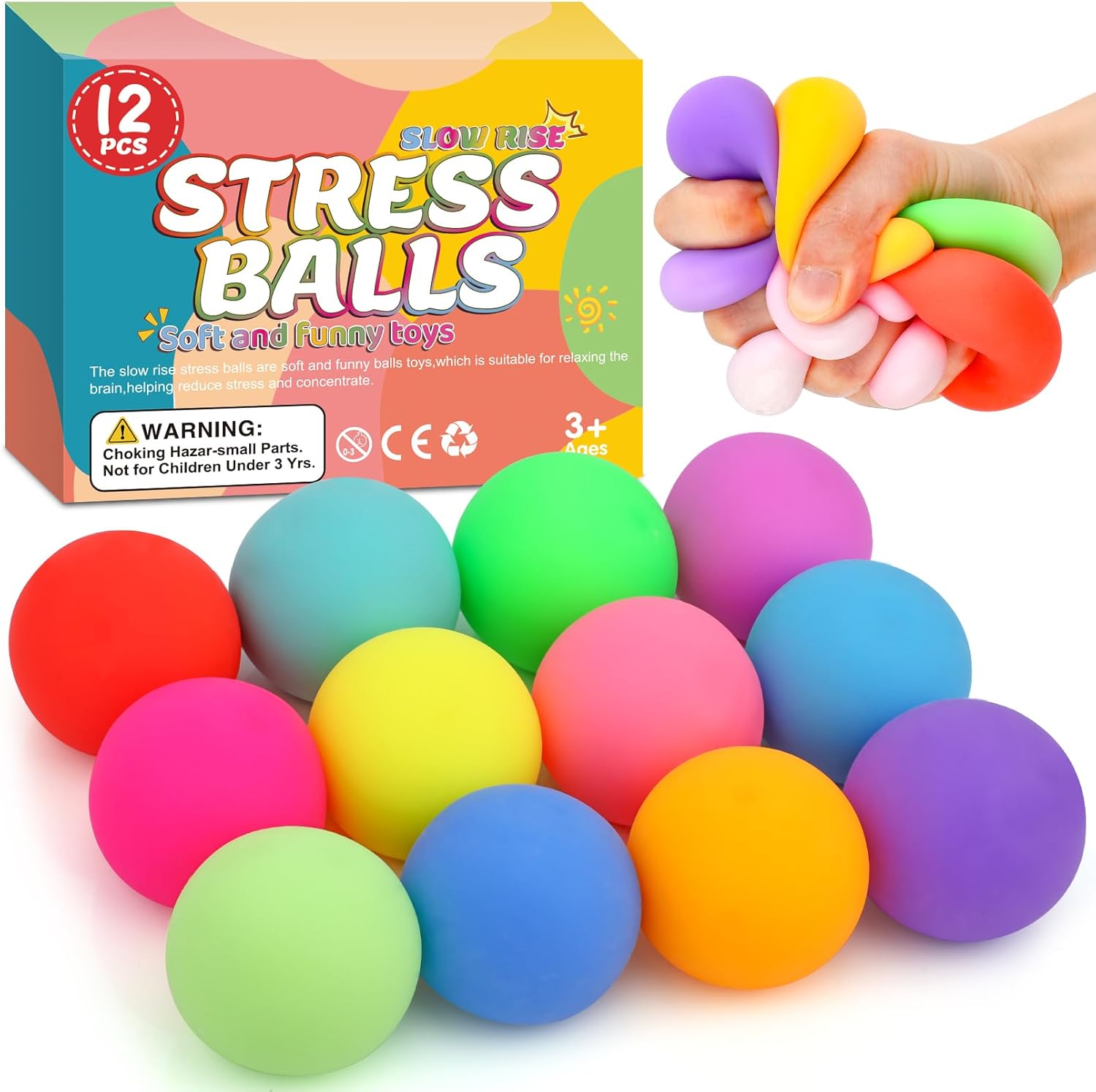 Rainbow slow rise mesh squishy ball 12 pack classroom toy