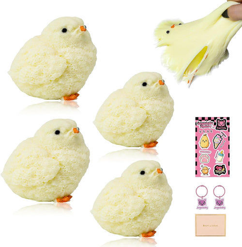 Soft flocked chick squishy 4 pack, fuzzy squeeze sensory toys