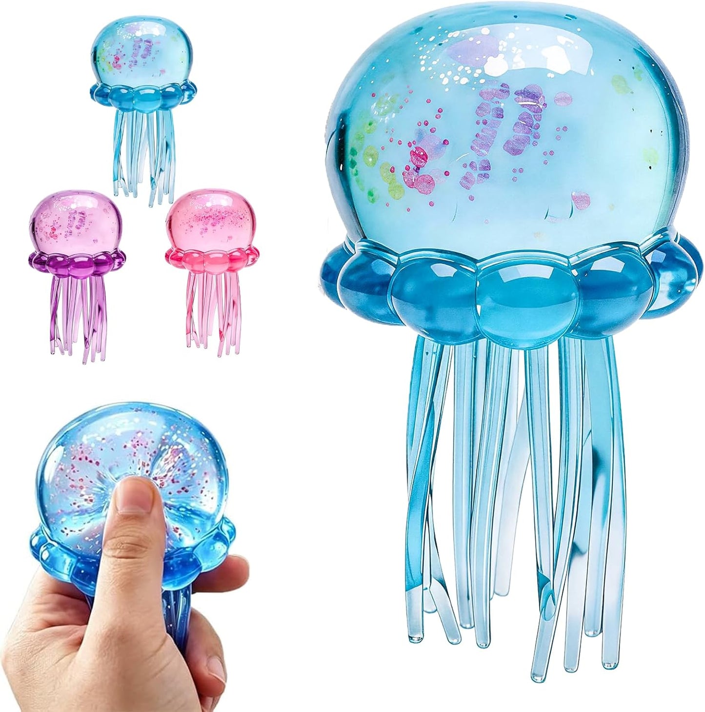 Jumbo teal glitter jellyfish squishy squeeze stress toy