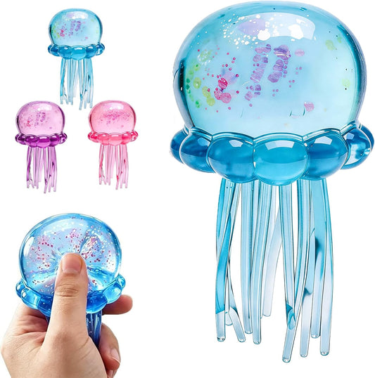 Jumbo teal glitter jellyfish squishy squeeze stress toy
