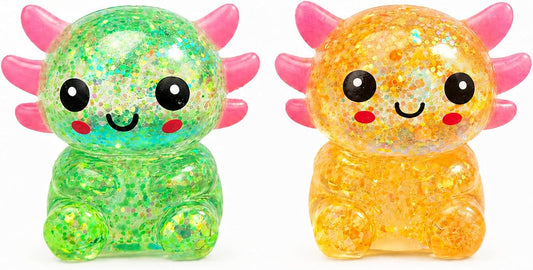Green and orange axolotl squishy 2 pack glitter fidget set