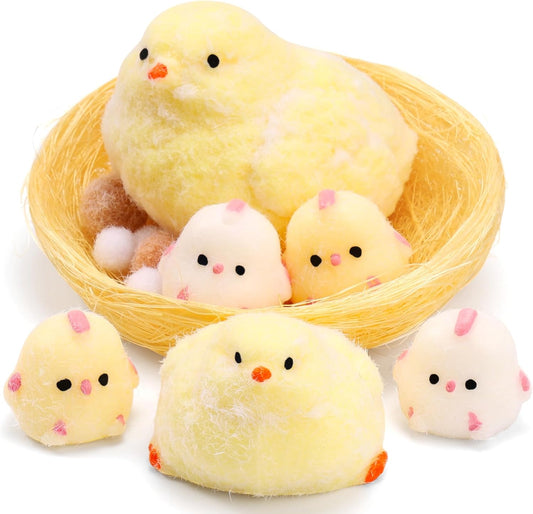 Fluffy chick squishy family set in a nest