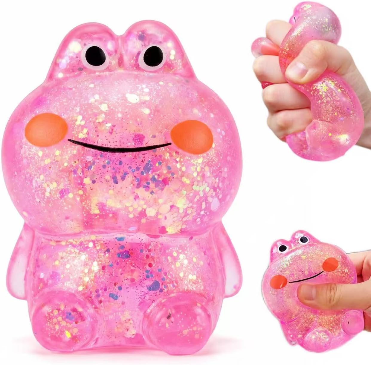 Pink frog squishy glitter sugar ball stress relief toy
