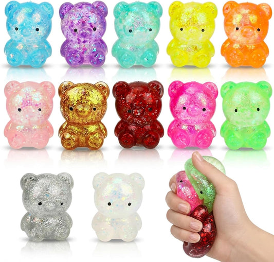 12 pack metallic glitter bear squishy slow rising fidget toys