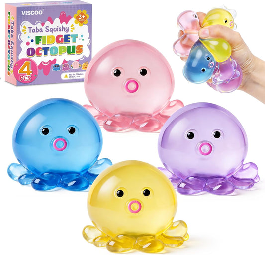 Translucent jelly octopus squishy 4 pack