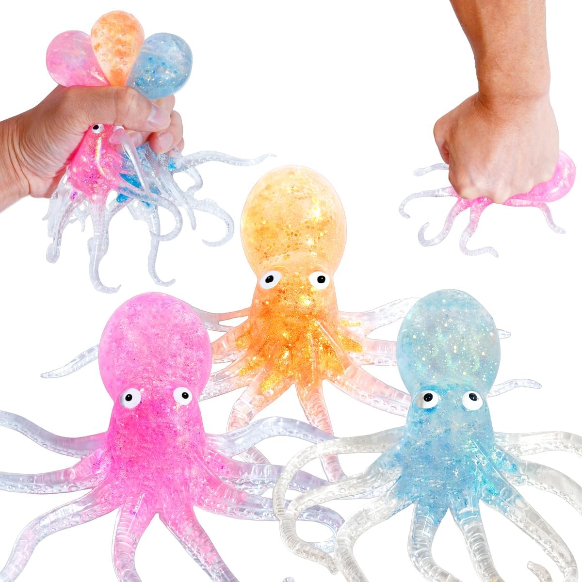 Glitter long-tentacle octopus squishy 3 pack