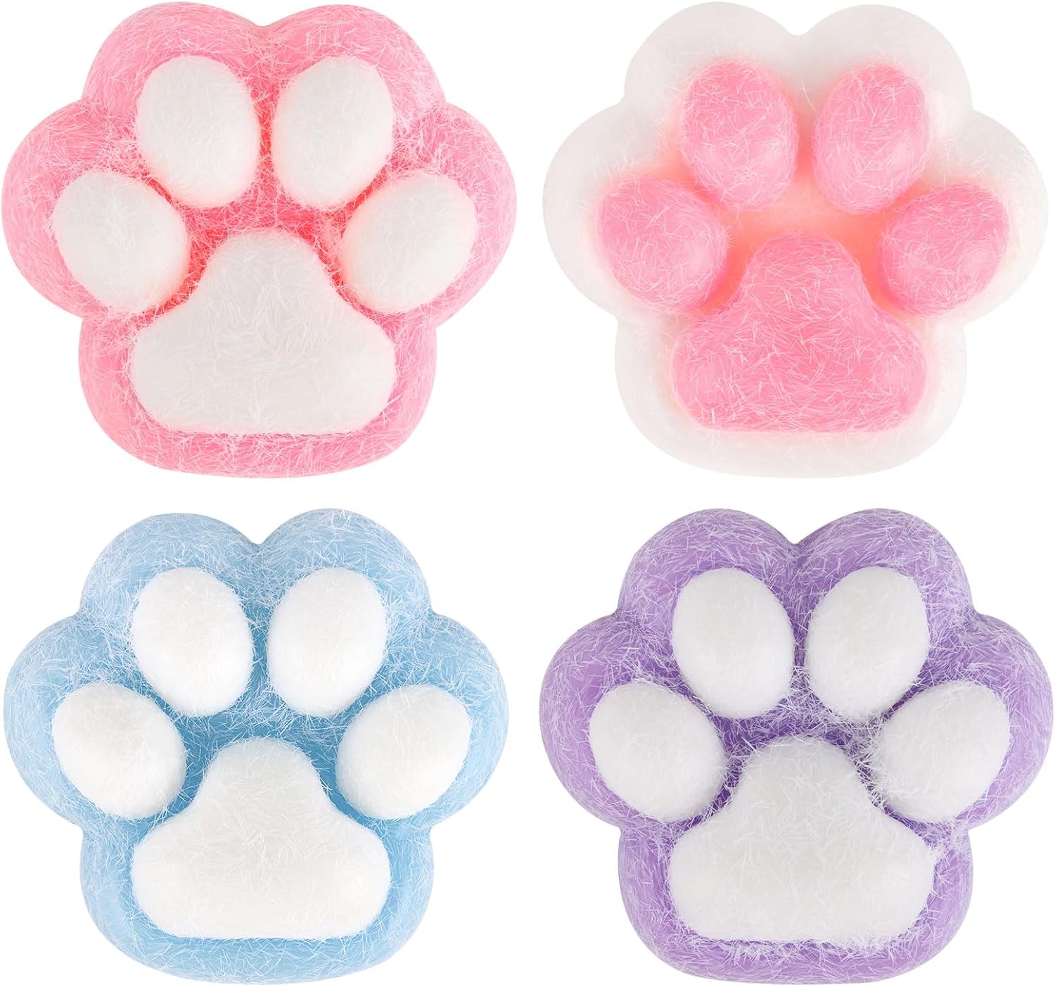 Fuzzy pastel cat squishy paw four pack