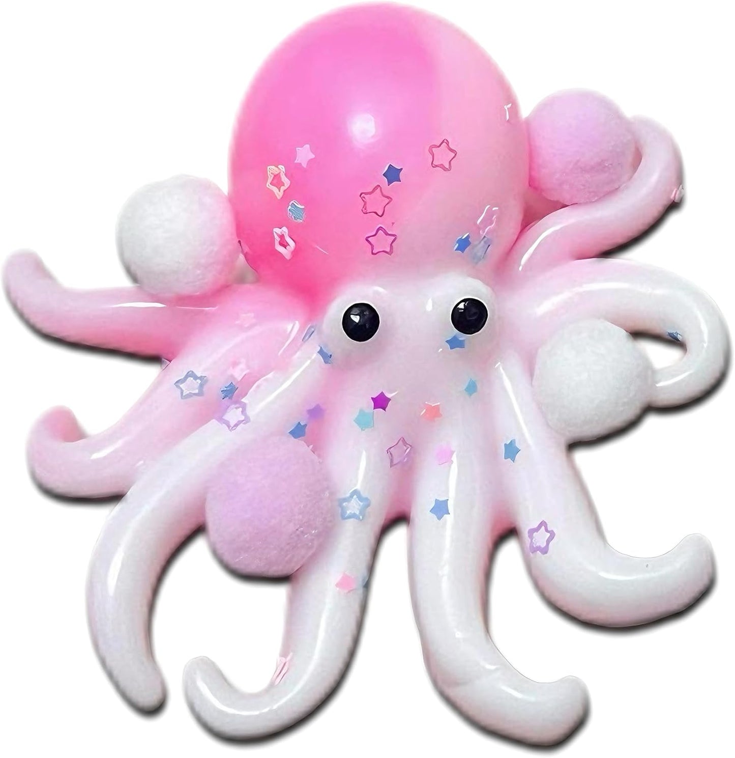 Pink octopus squishy toy with soft pom pom legs