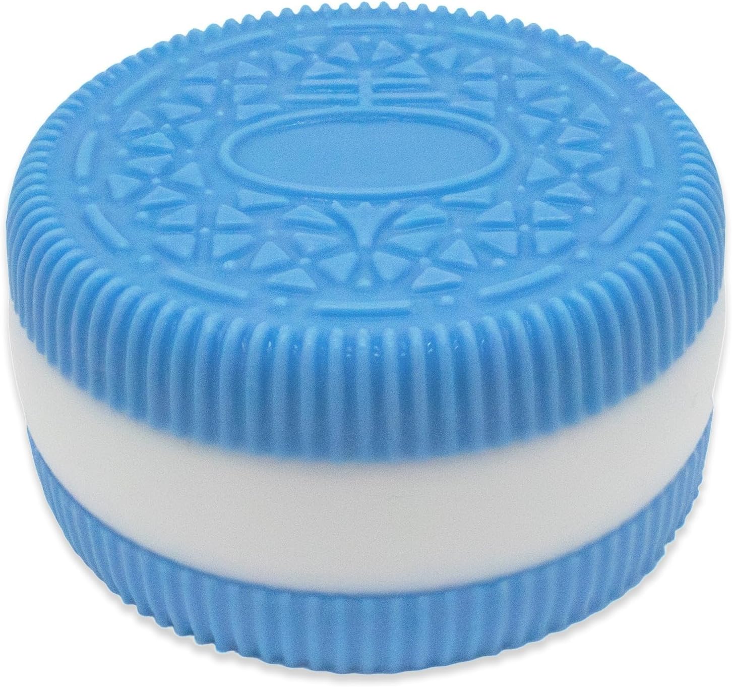Blue sandwich biscuit cookie squishy with white cream stripe