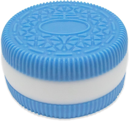 Blue sandwich biscuit cookie squishy with white cream stripe