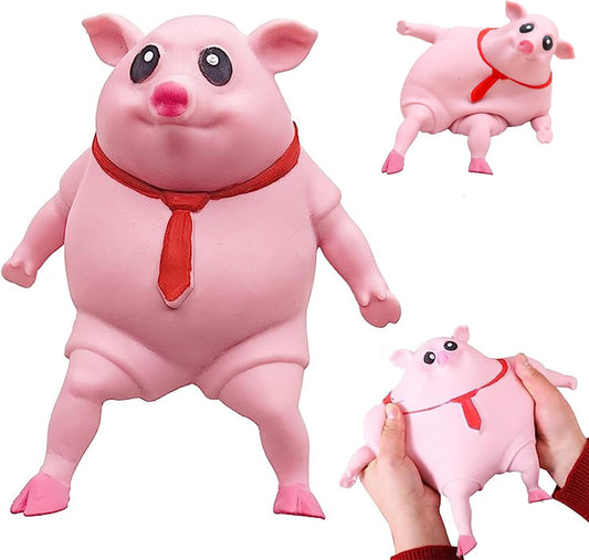 Chubby pink pig squishy stretchy piggy with tie