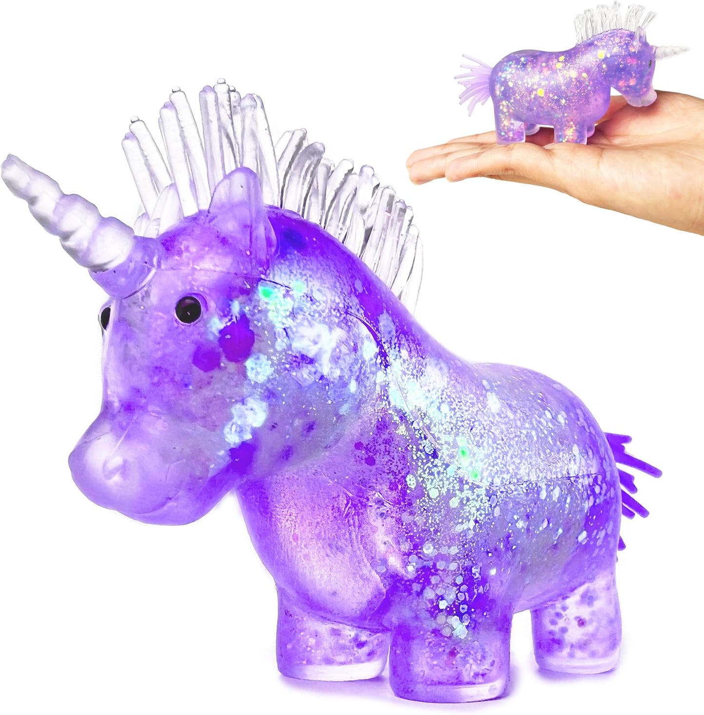 Purple galaxy bead filled unicorn squishy squeeze stress relief toy