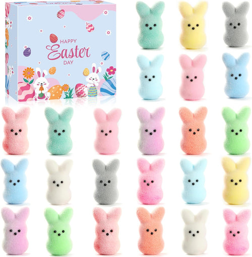 Flocked bunny squishy 24 pack soft pastel squeeze toy set