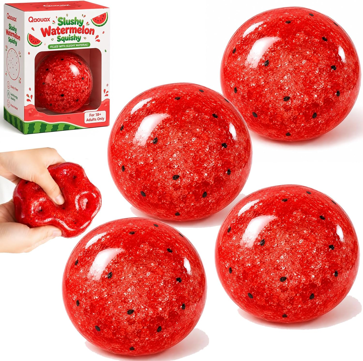 Jumbo watermelon squishy 4 pack red slushy balls