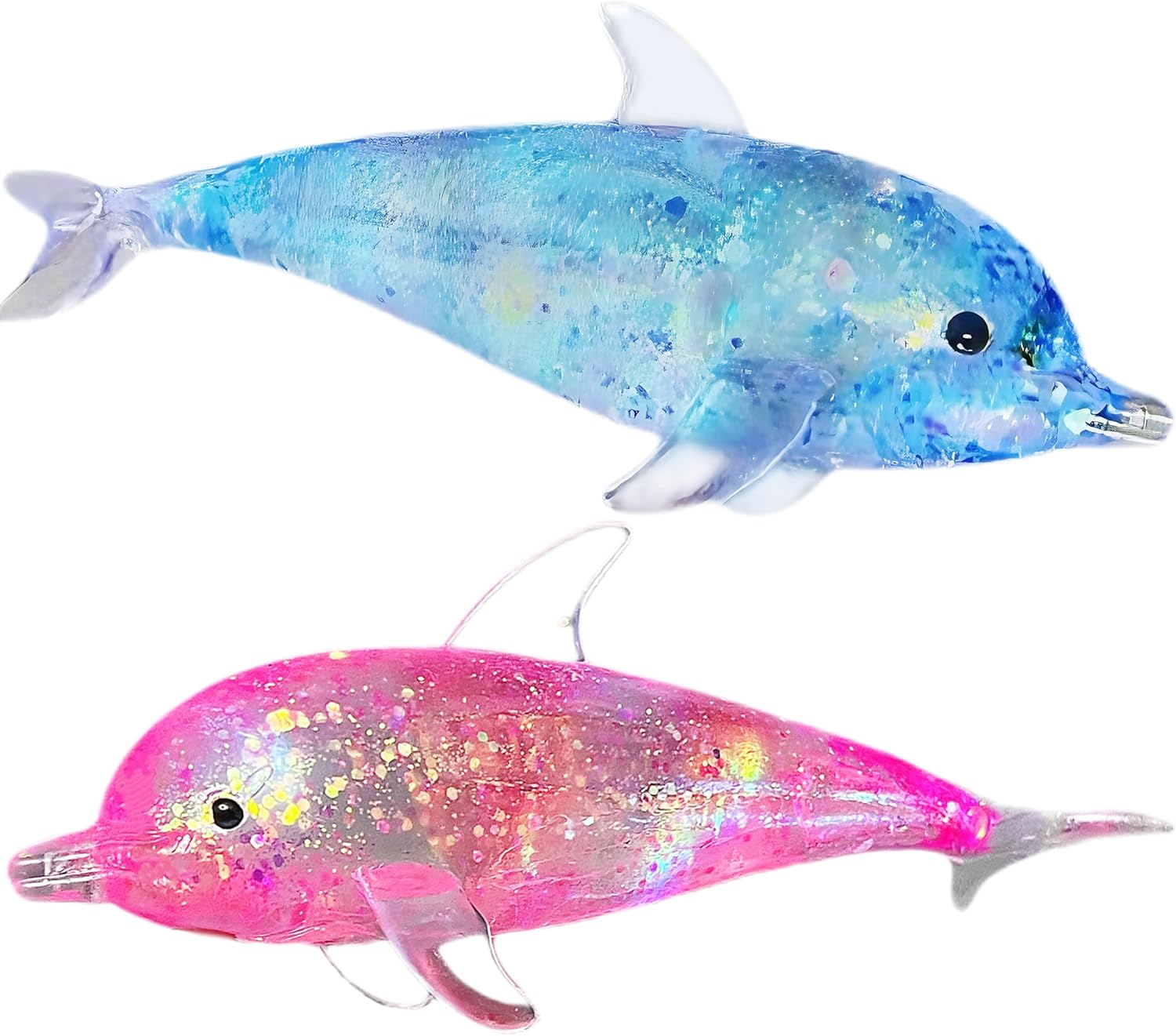 2 pack dolphin squishy set in pink and blue glitter