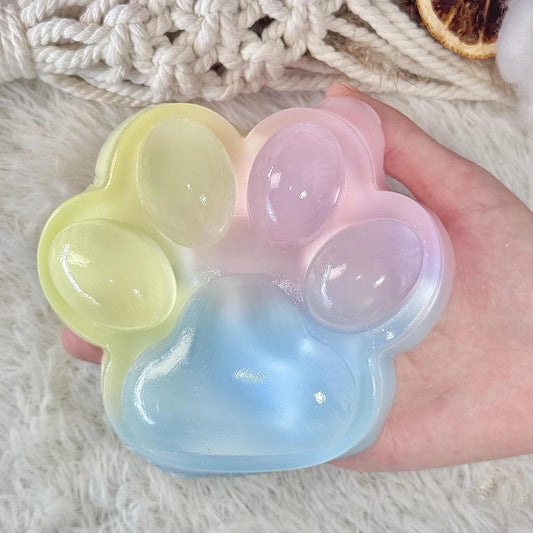 Rainbow pastel cat squishy paw, slow rising squeeze toy