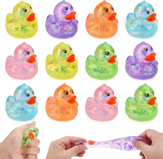 Glitter mini duck squishy 12 pack in rainbow colors