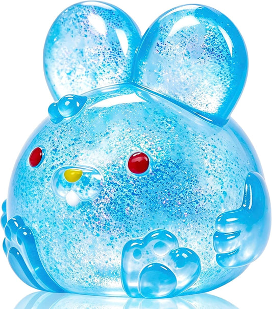 Blue glitter bunny squishy soft squeeze stress toy
