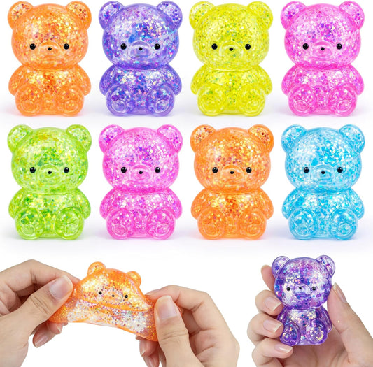 Eight pack glitter bear squishy sparkly squeeze toys