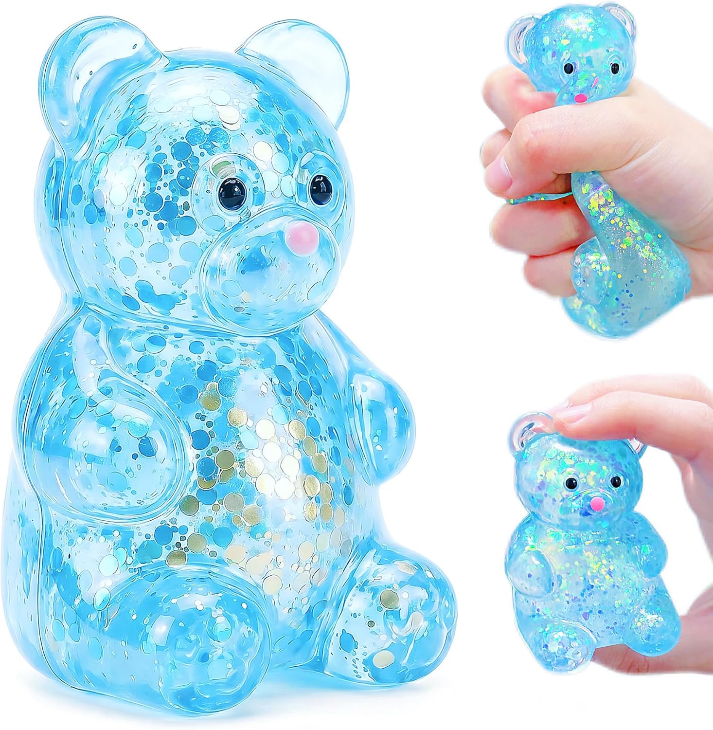 Blue glitter bear squishy sparkly slow rising squeeze toy