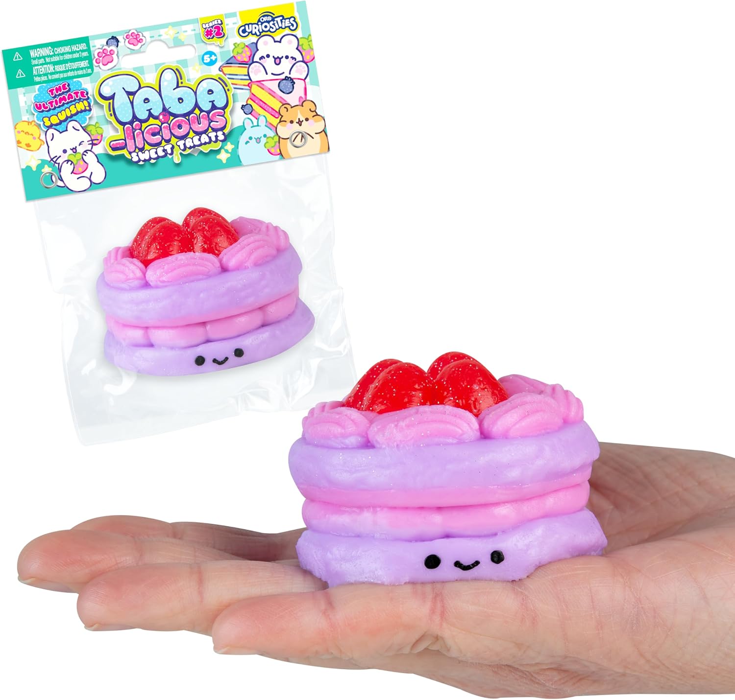 Mini purple and pink layer cake squishy with strawberries