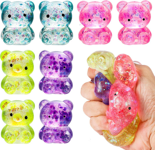 8 pack glitter bear squishy slow rising squeeze fidget toys
