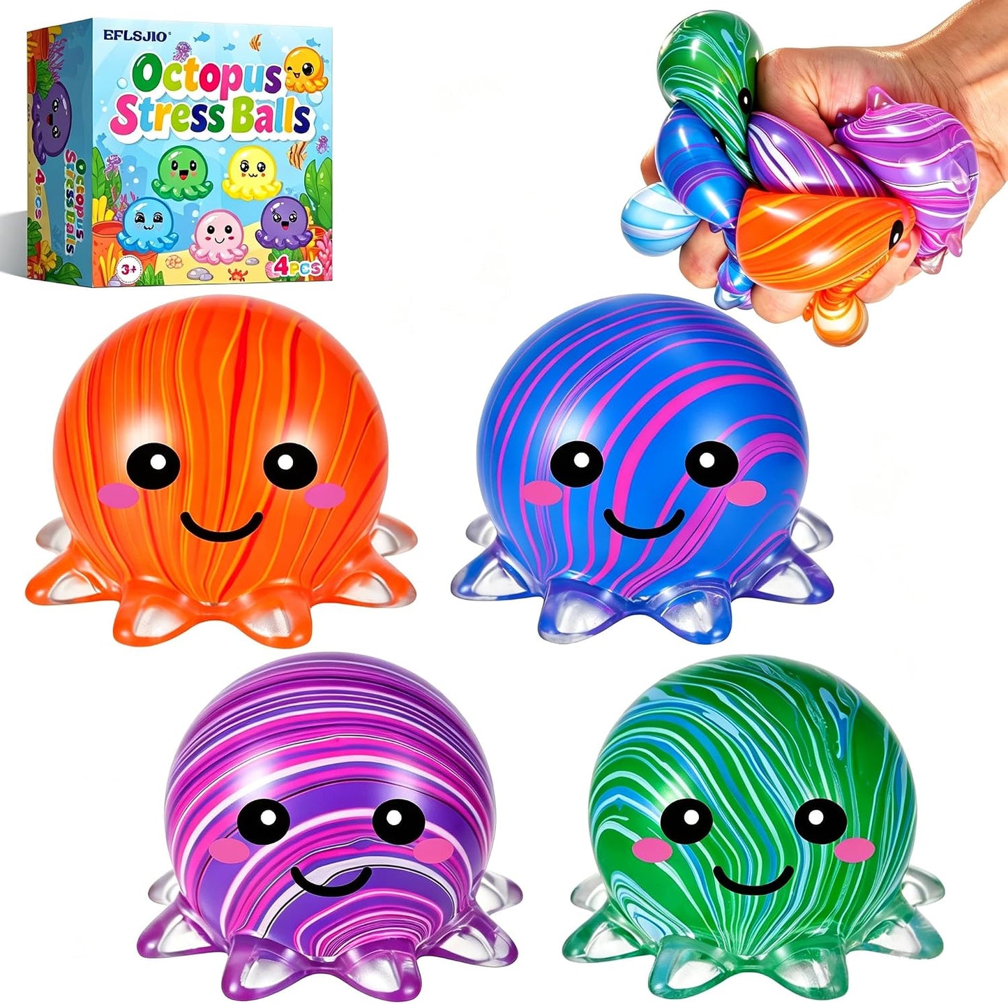 Slow rising marble octopus squishy 4 pack stress balls