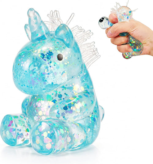 Blue glitter unicorn squishy slow rising sitting sensory toy