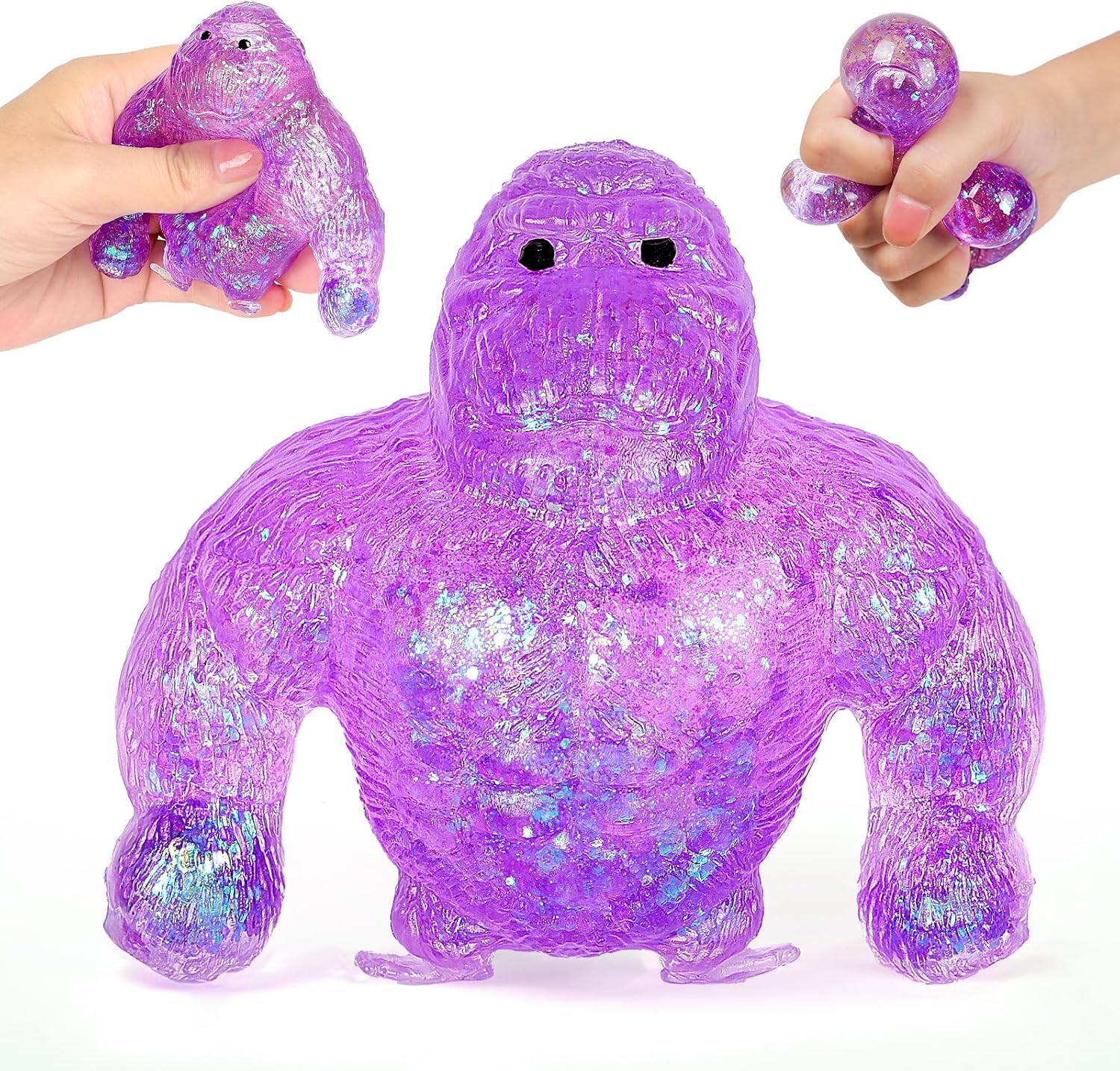 Purple glitter mochi monkey squishy bead stress ball