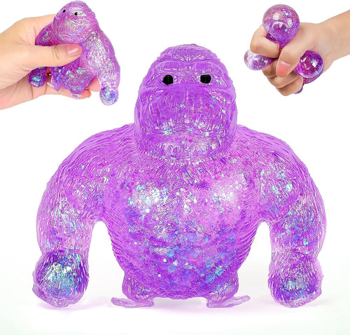 Purple glitter mochi monkey squishy bead stress ball
