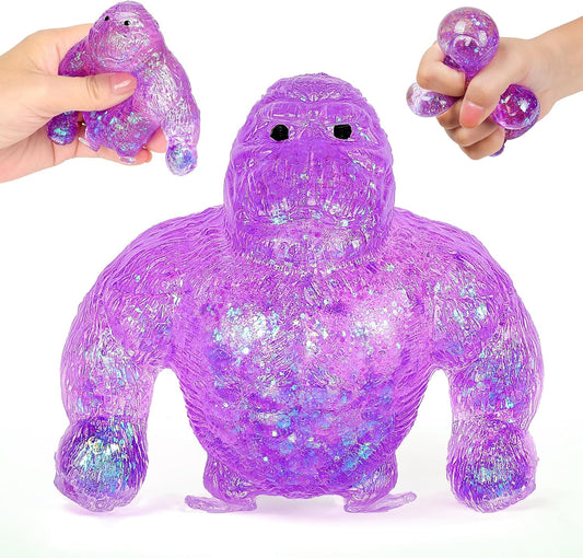 Purple glitter mochi monkey squishy bead stress ball