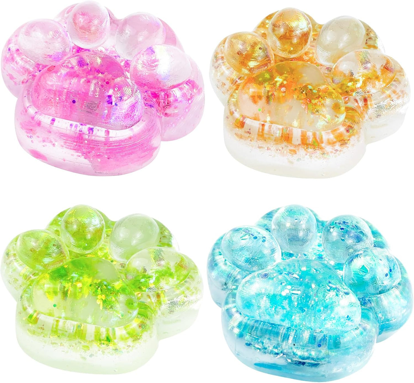 Glitter 4 pack sparkly cat squishy paws squeeze fidget toys