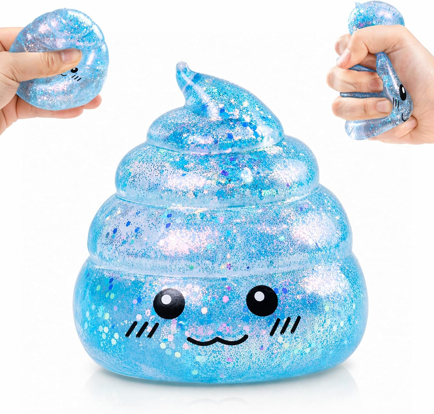 Blue glitter poop squishy sugar ball with kawaii face
