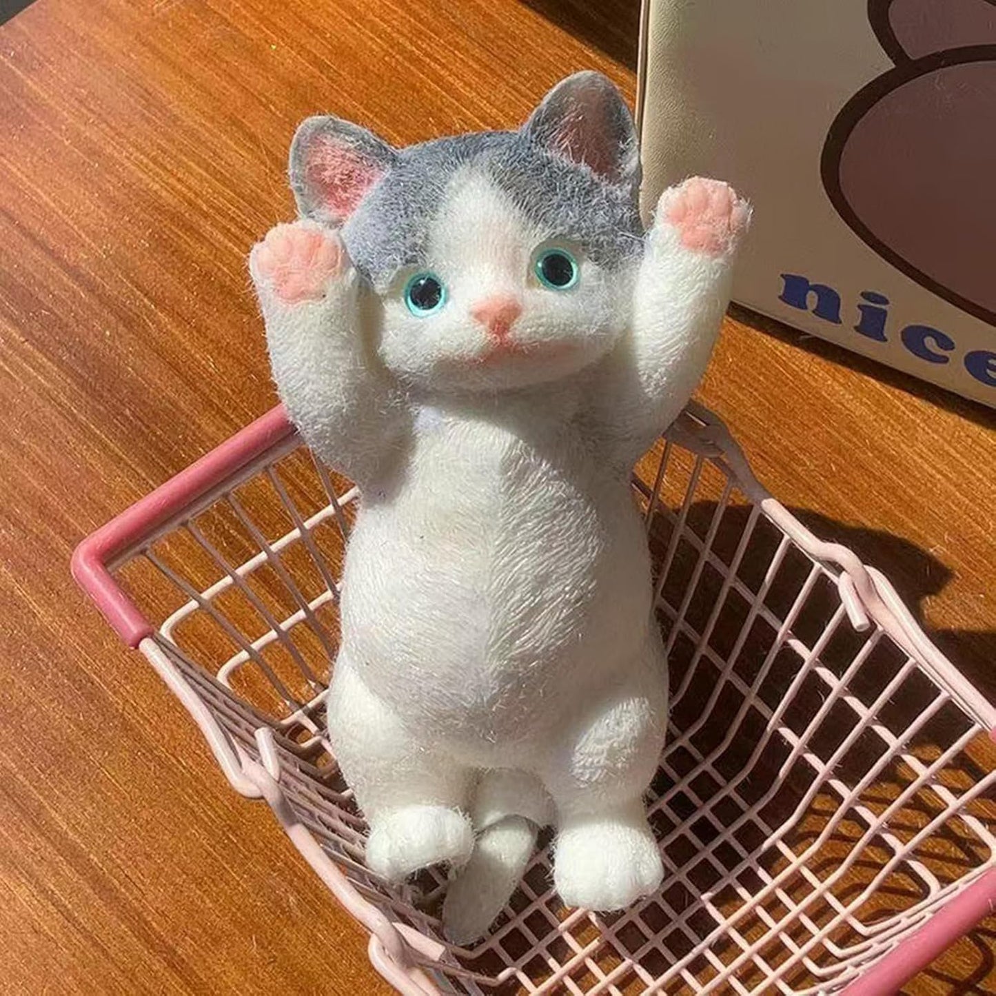 Gray tabby flocked kitten cat squishy