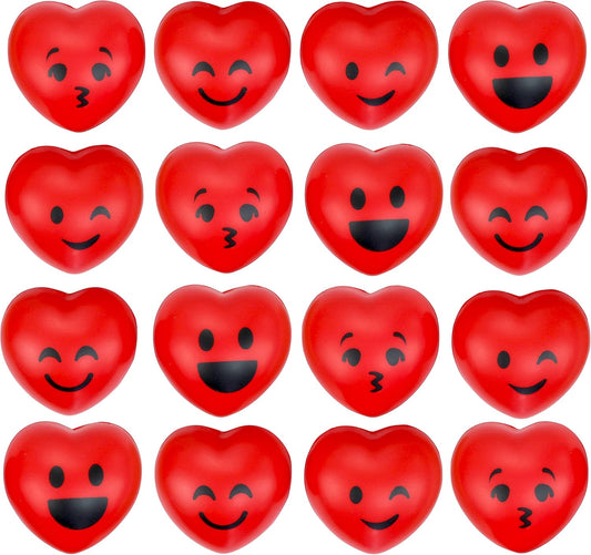Red smiley face heart squishy foam stress balls multipack