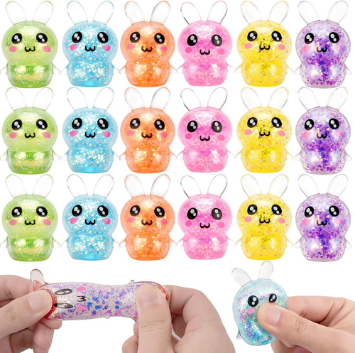 18 pack glitter bunny squishy squeeze sensory fidget toys