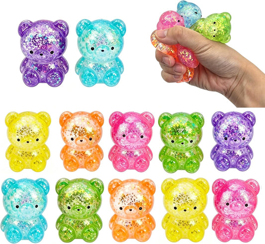 12 pack glitter mini bear squishy slow rising squeeze toys