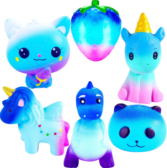 Six jumbo galaxy squishy ball animal squishies slow rising set