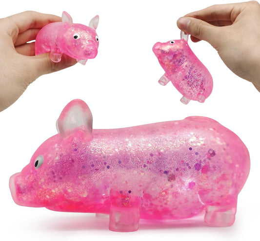 Clear glitter water bead pig squishy